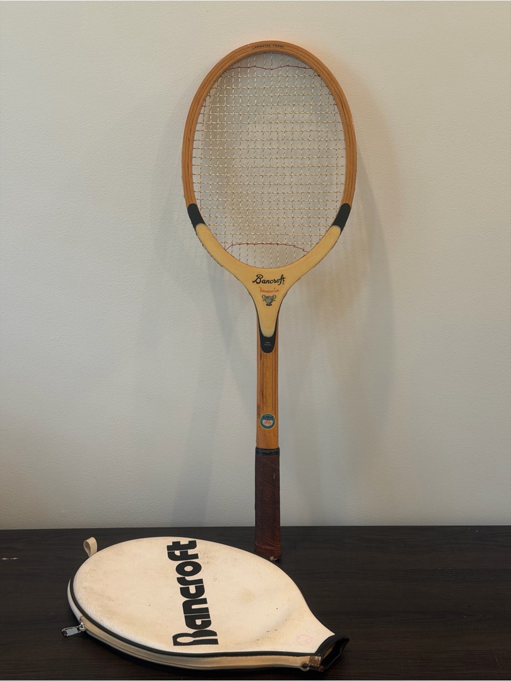 Bancroft Vintage Wood Tennis Racket Wall Art - Yellow & Wood Finish